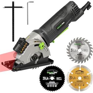 GALAX PRO La sega circolare per Legno,480W 3500RPM mini sega circolare è dotata di una guida laser e tre lame, ed è adatta per tagliare legno, PVC e altri materiali