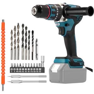 LMYDIDO Trapano avvitatore a batteria Makita 18 V (senza batteria), trapano a percussione senza spazzola, 20 + 3 livelli di coppia, velocità a 2 marce, con manico e luce LED