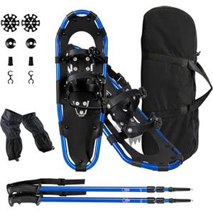 GYMAX Set Ciaspole da Neve, Racchette da Neve in Leghe di Alluminio con Bastoni da Trekking Regolabile e Borsa Impermeabile, Gamma di Peso 30-130 kg (Navy, 21 pollici)