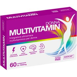 Agocap Multivitaminico completo donna. Integratori Stanchezza fisica e mentale contro l'affaticamento. Magnesio completo con Zinco, Ferro e Vitamine B,C,D,E,H Acido folico, 60 cpr