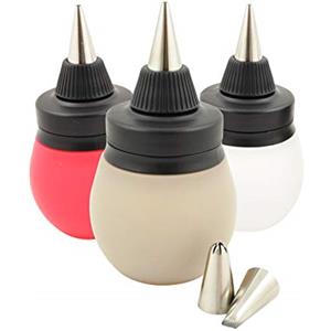 CÉCOA - Sacca da pasticcere in silicone + 3 beccucci in acciaio inox - Ideale per pasticceria - Riempimento facile - Capacità 150 ml - Pulizia facile