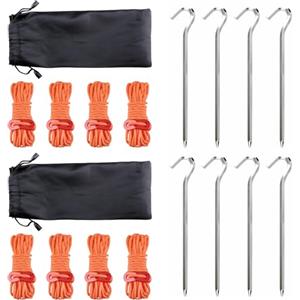 TRIWONDER Tiranti per Corde da Tenda Paracord 3mm Tenditori Regolabili Antivento per Campeggio Teloni Ombrelloni Spiaggia Giardino Gazebo (02 Arancione - 8 Pezzi (Corde(φ3mm) + picchetti + Borsa))