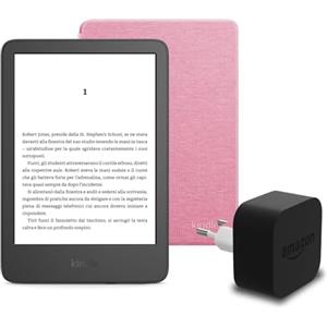 Amazon Il nuovo Kindle (versione 2024) da 16 GB con pubblicità, una copertura in tessuto Amazon e un alimentatore Amazon Powerfast da 9 W.