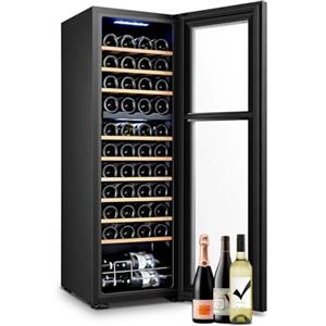 Wintem Cantinetta per Vino da 44 Bottiglie con Doppia Zona di Raffreddamento - Frigorifero per Vini 130L Temperatura regolabile da 5 a 18 °C - Wooler8 Frigo Bar Design Moderno - Ideale come Regalo di Natale