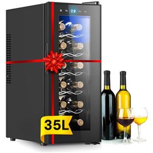 Wintem Cantinetta per 12 Bottiglie di Vino 35L - Mini Frigo Bar Frigorifero per Vini e Bevande Wooler12 - Temperatura regolabile da 8 a 18 °C - Design Moderno - Illuminazione LED - Regalo di Natale