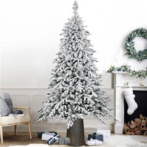 BAKAJI Albero di Natale Innevato Macao Bianco Foltissimo con Base in Resina Effetto Legno, Apertura Facile ad Ombrello, Decorazione Addobbo Natalizio in PVC Altissima Qualità Folto Realistico (240 cm)