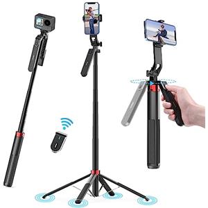 ULANZI 180CM Treppiede per cellulare, Ulanzi Selfie Stick Quad Tripod con telecomando Bluetooth, rotazione di 360° in alluminio estensibile treppiede Smartphone, compatibile, iPhone, Xiaomi, Huawei
