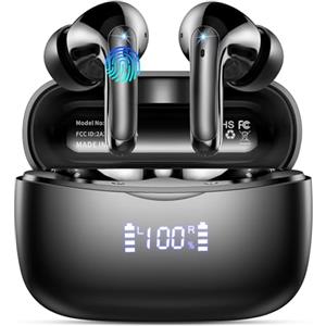 WeurGhy Cuffie Bluetooth, Auricolari Bluetooth 5.3 per iOS & Android, 56 Ore di Riproduzione, Stereo Hi-Fi Cuffie Antirumore con 4 HD Mics, LED Display Touch Control IP7 Impermeabili Cuffie Wireless, Nero