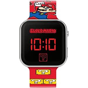 Accutime Orologio LED per bambini, grande display digitale a LED, cinturino regolabile, lunga durata della batteria, spegnimento automatico, per ragazzi e ragazze, Colore: rosso, Super Mario