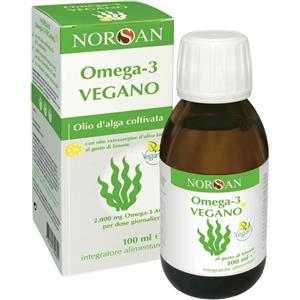 Norsan Omega 3 Vegano 100 ml - Integratore con Olio di Microalga, Olio Extravergine d'Oliva e Gusto di Limone