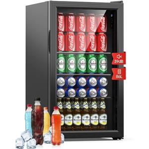 WIE Professional Mini Frigo per Bevande, Frigorifero per Bevande Con Porta in Vetro, 3 Ripiani Regolabili, Controllo Intelligente, Porta Reversibile, Perfetto per Casa/Bar/Ufficio/Hotel (Nero 86L)