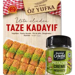 Pufai - Ozyufka Fili di pasta freschi Kataifi Kadayıf Shredded Fillo Pasta Pasticceria Kadaifi Fili Taze Kadayif per Cioccolato Dubai 400 gr con Crema Pistacchi 200 grammi