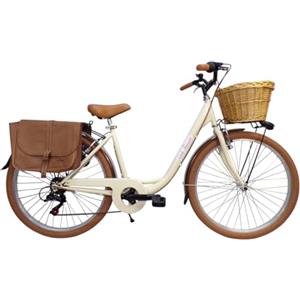 Cicli Tessari - bicicletta donna bici da passeggio city bike 26 cambio 6 velocita' telaio basso cesto in vimini vintage con borse laterali