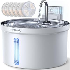 FEELNEEDY Fontanella per Gatti Senza Fili con Sensore-3.5L con 6 Set Filtri | [Separazione acqua e batteria] Distributore Automatico d'acqua in Acciaio Inox, Fontana a Batteria 4000mAh