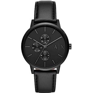 Armani Exchange Orologio da uomo, movimento al quarzo multifunzione, cassa in acciaio inossidabile nero da 42 mm con cinturino in pelle, AX2719