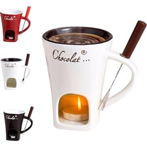 SJIESOG Tazza per fonduta di Cioccolato, Tazza per fonduta con Candele da tè, Crogiolo riscaldante scalda Burro con forchetta per, Scaldaburro riscaldante per Tea Light per Caramelle e Caramello (B)