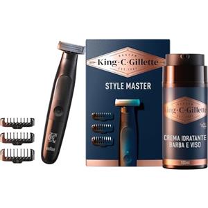 Gillette King C. Gillette Style Master, Regolabarba Uomo Senza Fili Per Regolare, Rifinire E Radere La Barba Incolta Con Lama 4D E Crema Idratante Barba E Viso Con Complesso Di Vitamina B3 E B5 100 ml