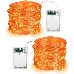 PhilzOps Decorazioni Autunnali Luci [2 Pezzi], 6M 60 LED Halloween Stringa Luci a Batteria Interni Filo d'argento Autunno Arancia Lucine per Ringraziamento Natale Casa Feste Giardino Matrimonio