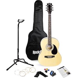 RockJam Kit per chitarra acustica con supporto, custodia, accordatore, plettri, porta plettri, corde di ricambio e lezioni