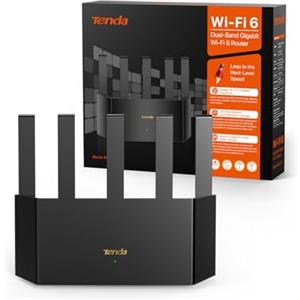 Tenda RX2L Pro AX1500Mbps Router WiFi 6 Dual-Band, 1201Mbps/ 5GHz e 300Mbps/2,4GHz, 5 Antenne Ad Alto Guadagno, 4 Porte Gigabit, Parental Control, Tecnologia WiFi+, WPA3, Dissipazione del Calore