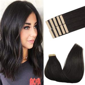 GOO GOO Extension Capelli Veri Biadesivo, 35cm 25g 10pcs Nero Naturale Extension Capelli, Reale Naturale Extension Capelli Biadesive, Remy Extension Biadesive Capelli Veri