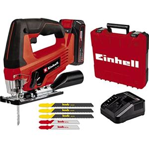 Einhell Seghetto alternativo a batteria TC-JS 18 Li (1x2,5 Ah) Power X-Change (ioni di litio, 18 V, movimento pendolare, attacco di aspirazione, batteria 1x 2,5 Ah, caricabatteria e valigetta)