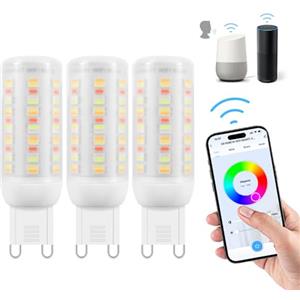I-SHUNFA Wi-Fi RGBCW Smart G9 lampadine LED,compatibile con Alexa /Google Home,AC 230V Multicolore dimmerabile,2700K-6500K,luminosità regolabile 1%-100%,4W,400LM,con sincronizzazione musicale,confezione da 3