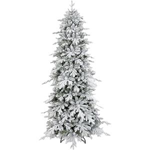 Giulia Grillo Albero di Natale Slim Innevato 180cm, 1844 Rami, Albero di Natale Slim Luxury con punte innevate realistico, Facile da Montare, Folto, PE/PVC, Verde e Bianco