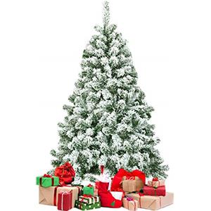 COSTWAY Albero di Natale Innevato da 135/180/225 cm, Albero di Natale con 400/928/1364 Rami Folti e Base di Metallo, Decorazione Natalizia per Casa, Ufficio e Negozio (135 cm)