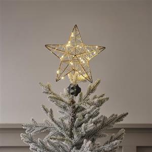 Lights4fun Puntale per Albero di Natale a Forma di Stella Dorata Luminoso di 30 cm con 25 Micro LED Bianco Caldo a Pile con Timer Decorazione Natalizia per Interni