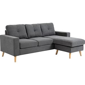 HOMCOM Divano Angolare 3 Posti con Penisola Chaise Longue Reversibile, Design Moderno in Lino Grigio, 193x136x 85cm