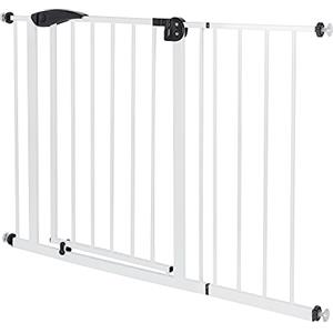 ECD Germany Cancelletto di Sicurezza Bambini 105-115 cm di Larghezza Senza Foratura Perforazione Cancello per Scale Barriera Protettiva Cani Grata Isolamento Animali Apribile Bloccabile Metallo Bianco