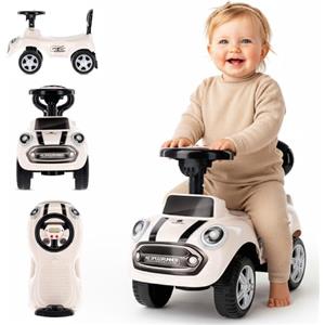 sun baby Macchinina Cavalcabile per Bambini Go Go Fassion, Macchina a spinta da 12 mesi, effetti sonori, sedile e ruote in plastica, protezione antiribaltamento (Bianco)