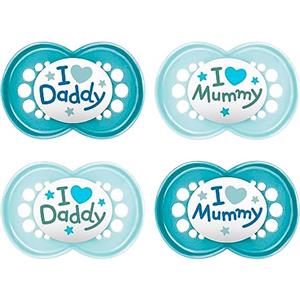 MAM Istruzioni in Lingua Straniera MAM Original I love Mummy & MAM Original I love Daddy Ciuccio in silicone Skin Soft 6 - 16 Set da 4 con 2 scatole per il trasporto sterilizzazione
