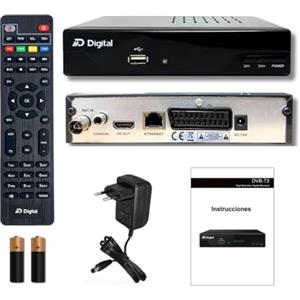 DM-Digital Decoder digitale terrestre 2025, decoder DVB-T2, Full HD DTT H265+ 10bit, FTA DM-Digital, decoder TV, USB, HDMI, LAN, SCART, USB WiFi Support, telecomando universale IR 2in1, Nero (HD H.265 LAN)