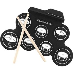 SEAFRONT Set di 7 Pastiglie per Batteria Elettronica in Silicone 5 Accordatura 8 Canzoni Dimostrative 3 Ritmi USB Roll Up Practice Pad 7