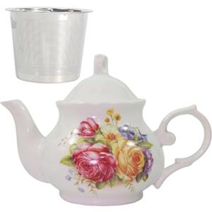 TEASFUSION Klassica Teiera Vintage British Royal Style in Ceramica, Teiera Grande da 30OZ Perfetta per Riunioni Quotidiane (Rosso, Grande)