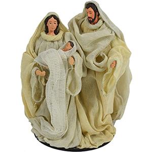 Generico Gruppo Natività Artigianale in Stoffa Tessuto Bianca Avorio JUTA Presepe Statuine in Resina Idea Regalo con Sacra Famiglia Personaggi da h. 15 cm Giuseppe Maria Gesù Bambino Santi