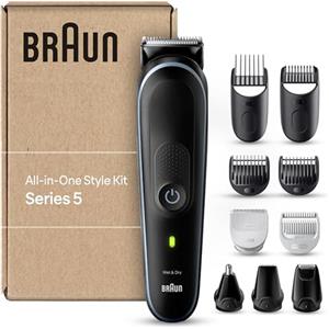 Braun RASOIO ELETTRICO BARBA e Capelli, Regolabarba Uomo e TAGLIACAPELLI UOMO, 10-In-1 Styling, per Corpo, Naso E Orecchie, Imballaggio Riciclabile, Idea Regalo, MGK5445 Nero