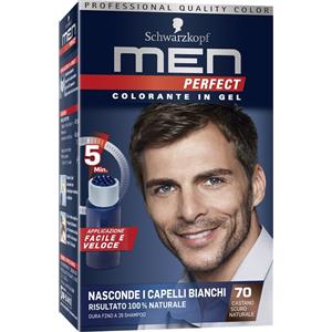 Schwarzkopf Men Perfect Colorante in Gel 70 Castano Scuro Naturale - Copertura dei Capelli Bianchi, Risultato Naturale e Dura Fino a 28 Shampoo