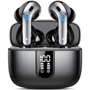 IKT Cuffie Bluetooth, 2024 Auricolari Bluetooth 5.3 Stereo HiFi con 4 HD Mic, Cuffie Wireless In Ear ENC Cancellazione Rumore, Cuffie Senza Fili con LED Display 50 Ore, IP7 Impermeabile Auricolari