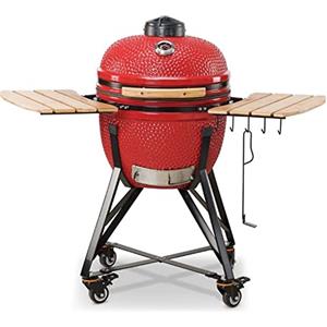 KAMADO BONO - Barbecue Professionale Kamado Bono Media in Ceramica con Supporto da Pavimento con Ruote, Barbecue a Carbonella, Fino a 10 Persone, Diametro 52 cm, Colore Rosso