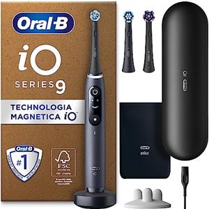 Oral-B Spazzolino Elettrico Ricaricabile iO 9 Nero, 3 Testine Di Ricambio, 1 Custodia Da Viaggio con caricatore. 1 Spazzolino