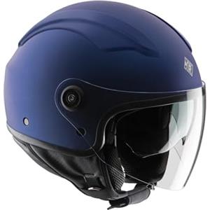 Tucano Urbano casco demi jet unisex EL'TOP. Casco moto in policarbonato, casco scooter all seasons con doppia visiera e copri-aerazione Dynamic Flow. Casco omologato ECE 22.05 blu opaco Tg. XS