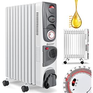 KESSER® Radiatore a bagno d'olio, riscaldamento elettrico, 11 costi/2500 W + ventilatore, riscaldamento a bagno d'olio, riscaldatore elettrico, mobile, timer, spegnimento automatico, bianco