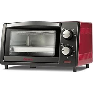 Girmi FE10 Forno elettrico, 800 W, 10 Litri, Griglia INOX, Termostato Regolabile, Timer 60 min, Accesori inclusi, Nero/Rosso