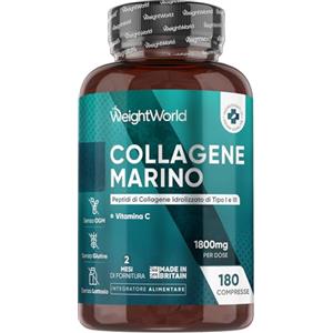 WeightWorld Collagene Marino da 1800mg per Dose con Vitamina C (Acido Ascorbico), Peptidi di Collagene Marino Idrolizzato Tipo I e III, 180 Compresse, Senza Glutine e Privo di Lattosio, Prodotto nel Regno Unito