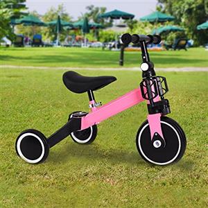 HUOLE Bici senza Pedali con 25 kg di Carico, Triciclo Bambini -bici multifunzionale 4in1 per le bambine e i bambini (massimo carico 25kg). I pedali sono rimovibili-2 in 1 (rosa)