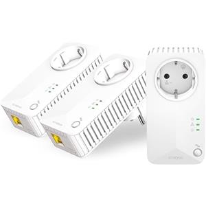 STRONG PL600TRIEUV2 Powerline tre pezzi - Velocità fino a 600 Mbps - 3 Porte LAN - Plug&Play - standard HomePlug™ AV - Presa Schuko passante. Per portare la rete nella tua casa.