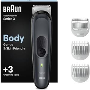 Braun Body Groomer 3 Rasoio Elettrico Corpo Uomo, Depilazione Uomo, Accessori Inclusi, Lama in Metallo, Ideale per Aree Sensibili, Gambe, Petto e Ascelle, Idea Regalo, BG3350 Nero e Grigio